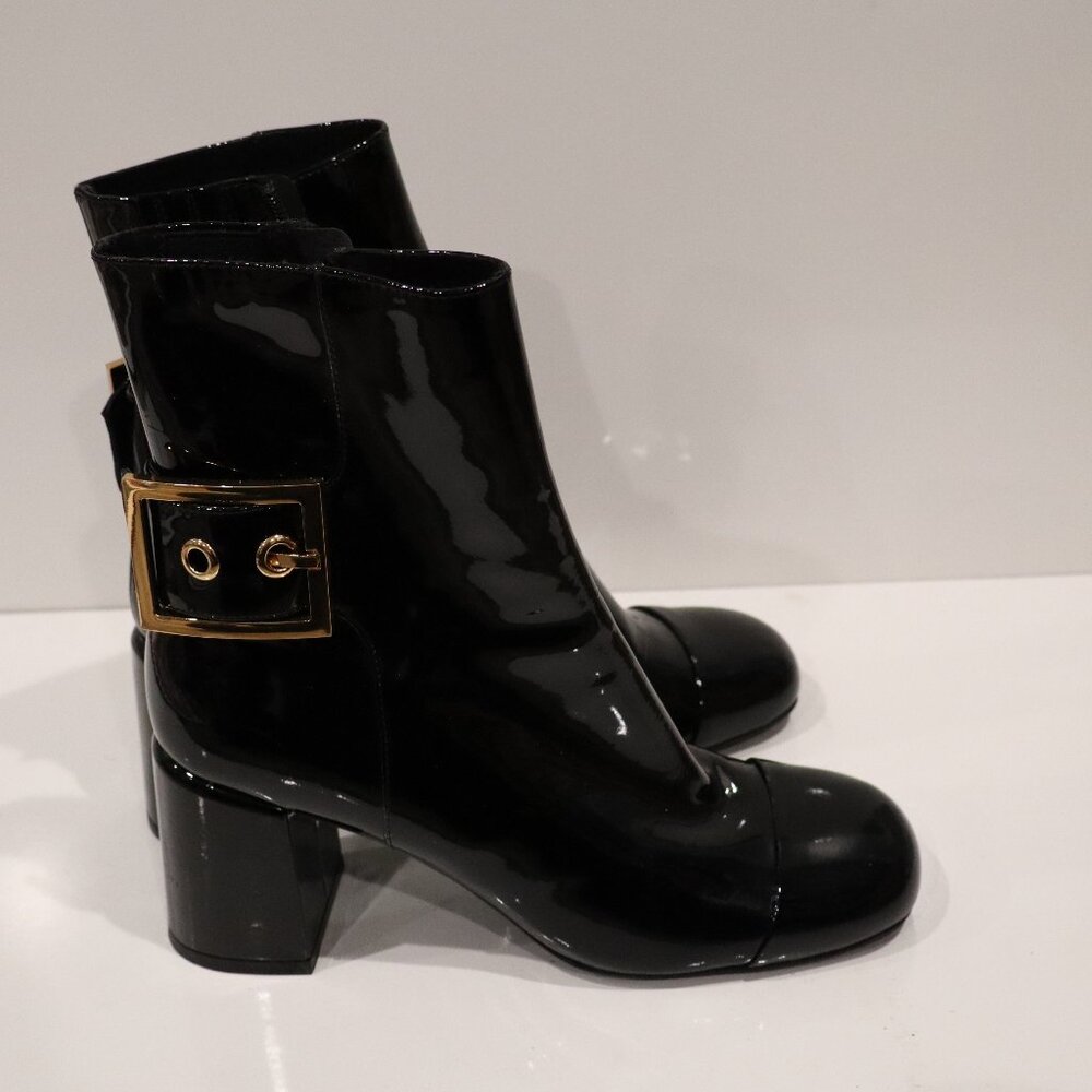 Jeffrey Campbell Black Patent Leather Block Heel Booties - Size 8